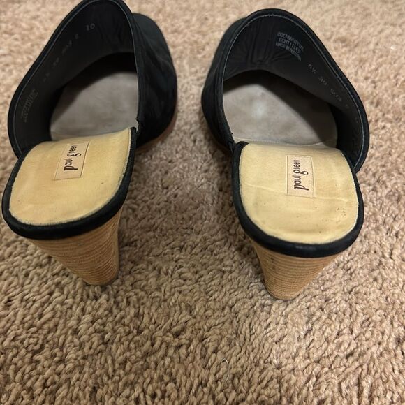 Paul Green Black Suede Slip-On 3.5" Heel Mules Shoes size 6.5 Minimalist Classic - Picture 3 of 7